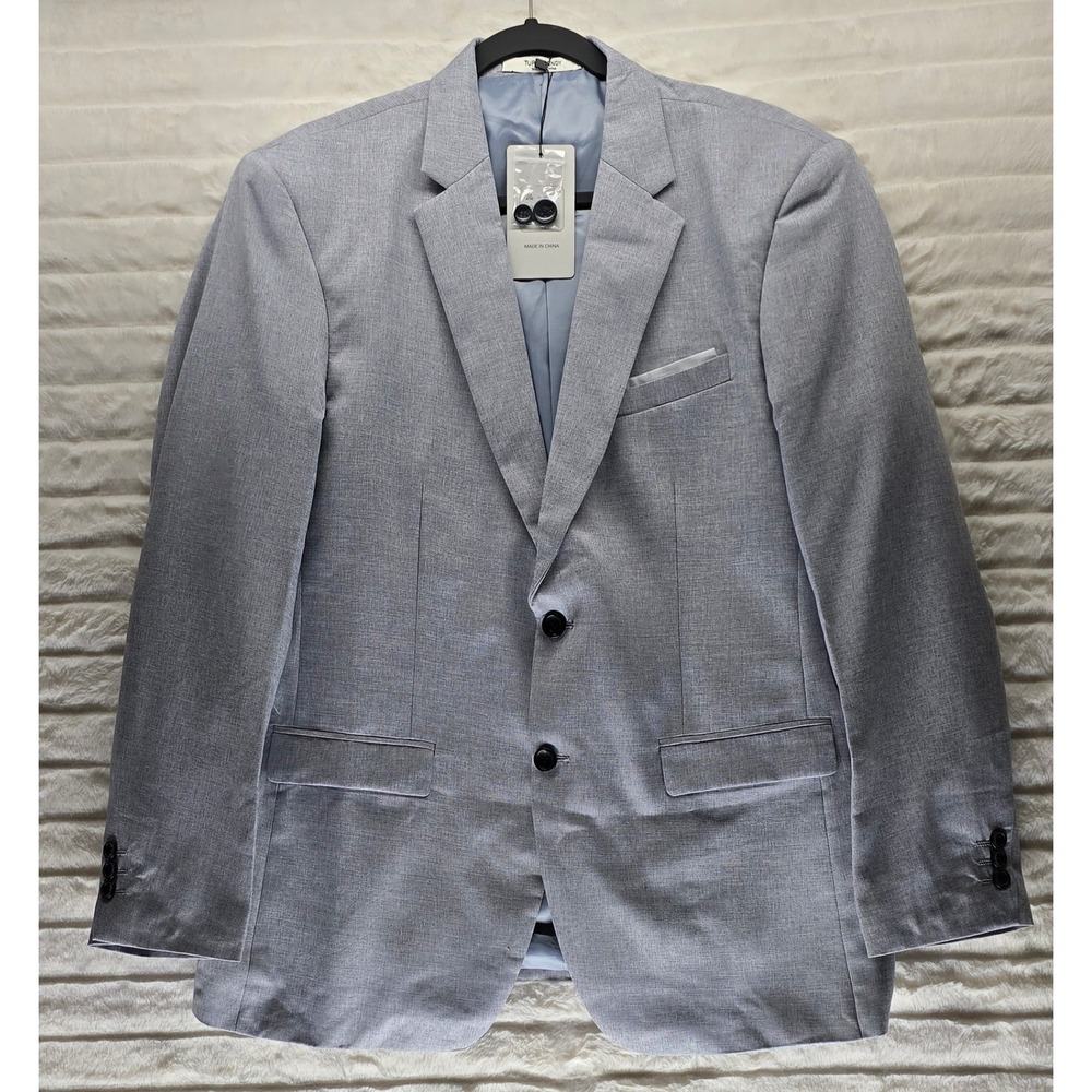 Turetrendy Blazer Sport Coat Mens Large Light Blue‎ Grey New Two Button Lined